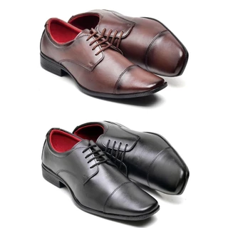 Kit 2 Pares de Sapato Social Masculino Preto e Marrom de Amarrar Confortável Oxford Elegante Dia a Dia