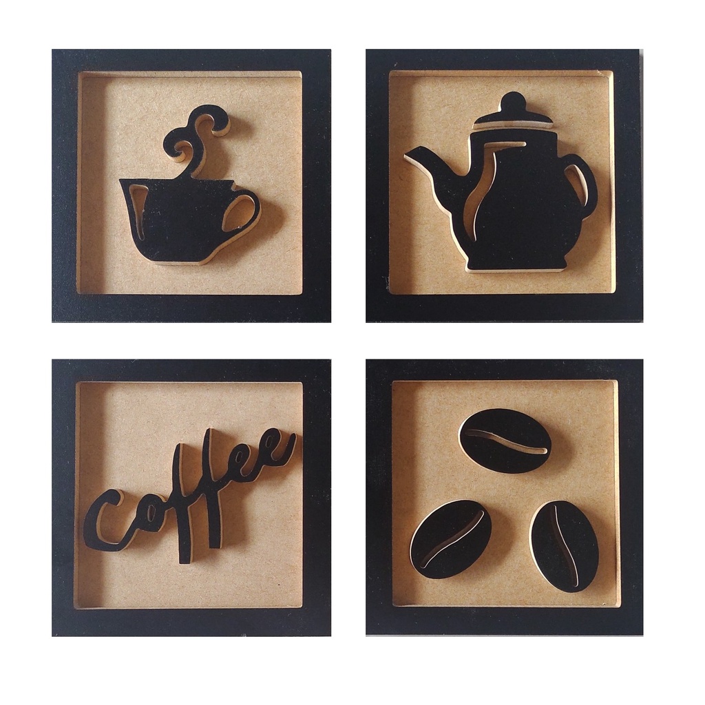 Quadro Decorativo Alto Relevo Hora Do Café Em Mdf Preto 1324