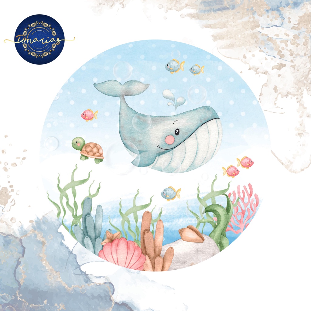 Painel de Festa Circular Fundo do Mar