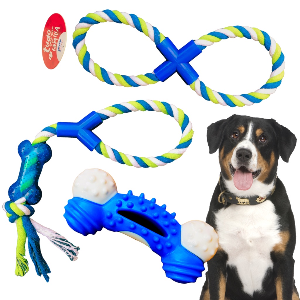 Kit 3 Brinquedos para cachorro grande Puxadores de corda mordedor pet e ...
