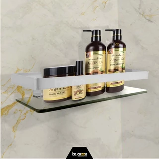 Porta Shampoo Cromado Reto Aste Quadrada Luxo Vidro Incolor para Banheiro - Mais Grosso