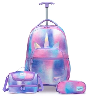 Kit Escolar Mochila De Rodinha Unicórnio Infantil Lancheira Térmica Estojo Menina