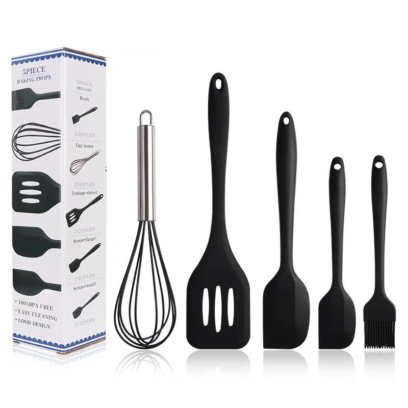 Kit 5 Utensílios De Silicone Cozinha Colher Espátulas Escova