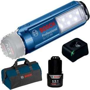 Lanterna LED à Bateria 300 Lumens GLI 12V-300 com Bateria 2,0Ah, Carregador Bivolt e Bolsa BOSCH