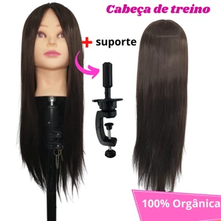 Cabeça De Boneca Para Treino Penteado, Corte e Tranças 100% Fibra Orgânica + Suporte de Mesa