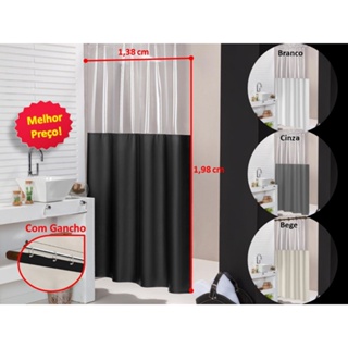 Cortina de Box Banheiro com Visor Em PVC Anti Mofo com Gancho
