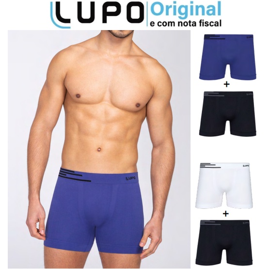 Kit Com 4 Cuecas Boxer Lupo sem Costura em Microfibra Masculina Adulto Confortável