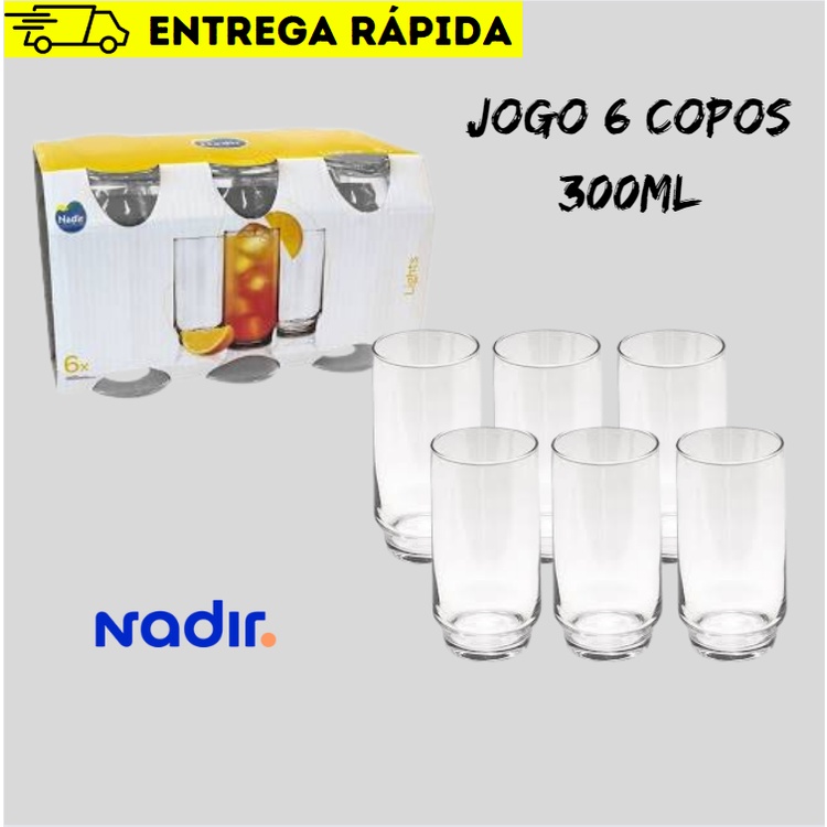 Jogo de copos de vidro kit com 6 unidades NADIR modelo Maracatu, Nature,  Aurora, Laguna, Zumba, Ginga