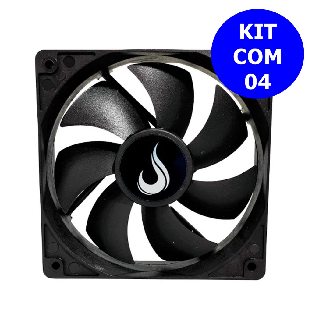 Kit 4 Cooler Fan 120mm 12v Preto Sem LED Molex Ventoinha para Computador Gabinete Pc