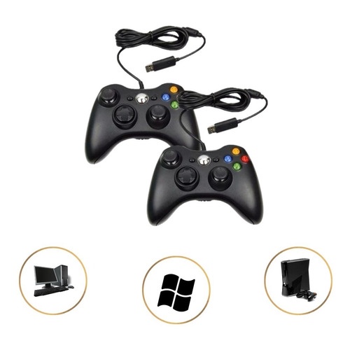 Kit 2 Controle Xbox 360 Pc Notebook Celular Com Fio Joystick - E_IDEIAS  ONLINE