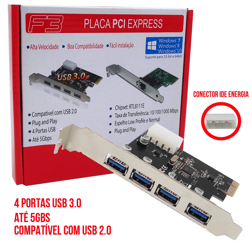 Placa Usb Portas Pci Express Controladora Pci E Gbps Jc Pci