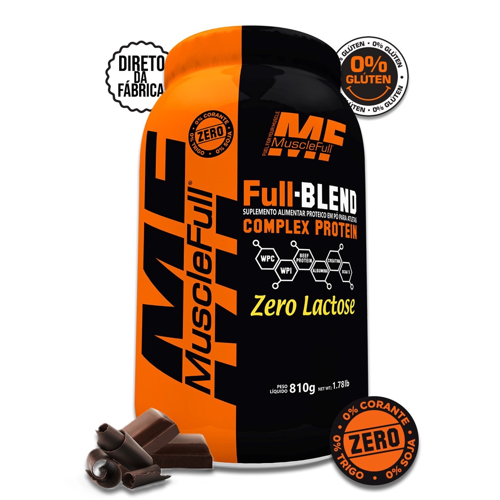 Whey Full Blend 810g Zero Lactose com Creatina Bcaa’s Albumina e Glutamina WPC e WPI – Muscle Full