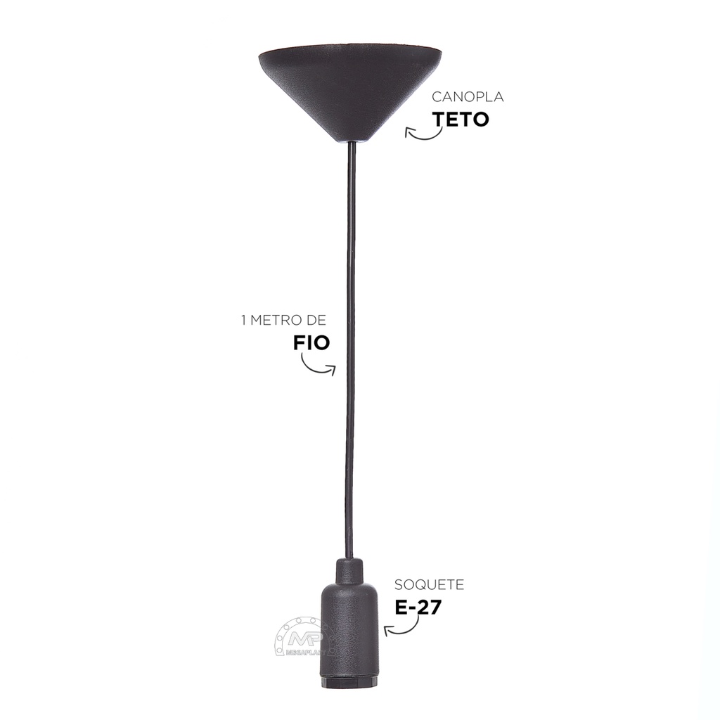 1 Fio Pendente Cabo Pp 1mt Lustre Soquete E27 110/220v
