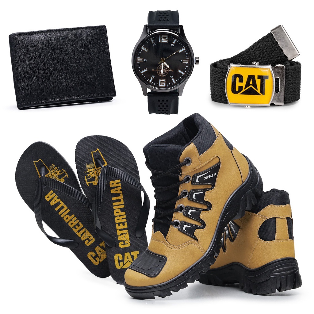 Kit Bota Coturno Masculino Caterpillar Adventure Onset + Chinelo e Carteira