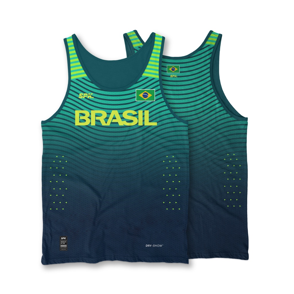 Camiseta Regata Corrida Maratona Running Atletismo Brasil Proteção Uv Tecido Antiodor Antimicrobial
