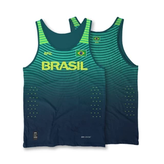Camiseta Regata Corrida Maratona Running Atletismo Brasil Proteção Uv Tecido Antiodor Antimicrobial