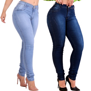 Calça Jeans Preta Feminina Skinny Com Lycra Cintura Alta Corte Do