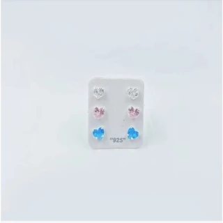 Kit Trio de Brincos Prata 925 Coração Candy Color 4mm