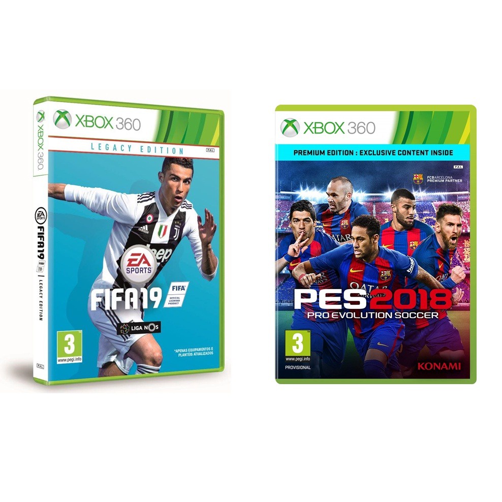 Fifa 19 + Pes 18 Xbox 360 kit com 2 jogos