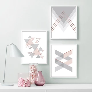 Quadro decorativo Rosa cinza seta geométrica decoração para casa sala quarto