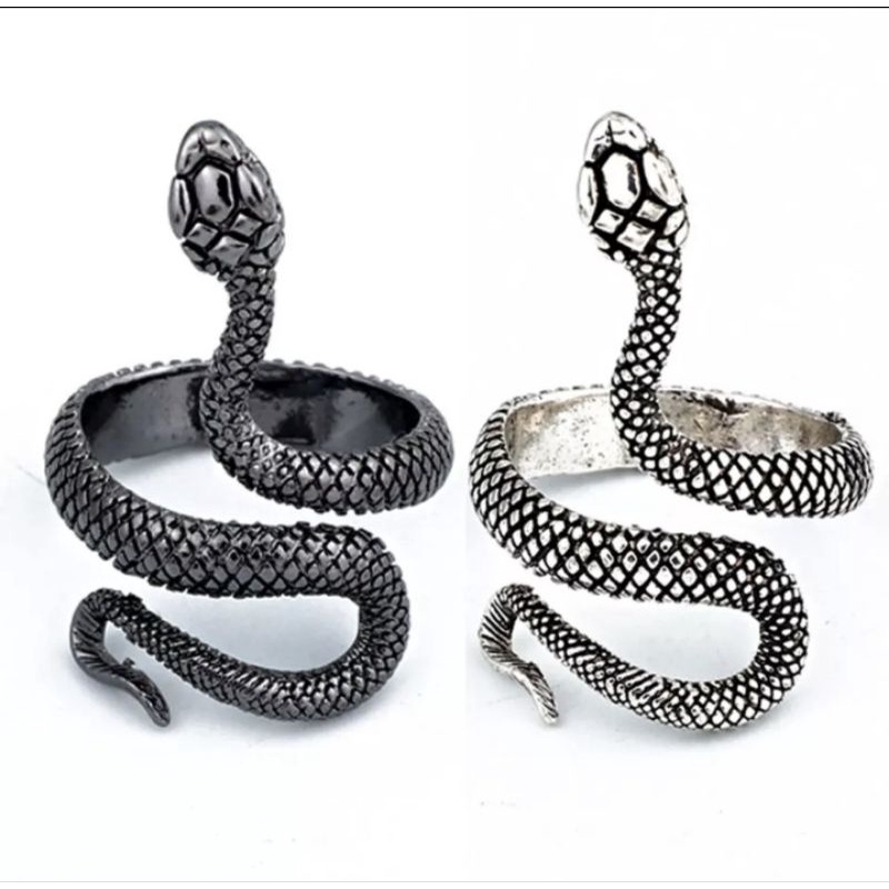 Anel Prateado E Preto Duplo Ajustável Cobra Snake Serpente Gótico Punk | Brasil - Foto 12