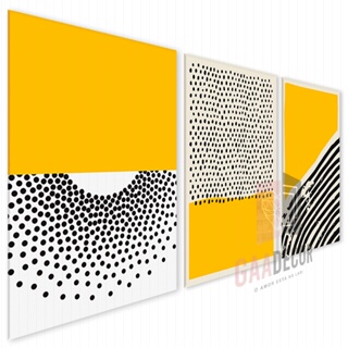 Kit 3 Quadros Decorativos para Sala Quarto Escritório Yellow Minimalista Amarelo Abstrato