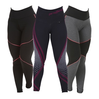 Kit 3 Calças Legging Feminina Malha Grossa Poliamida 3d Moda Fitiness Para  Academia