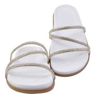 Birk Feminina de Pedraria Papete Birken Sandália Rasteirinha Chinelo com Brilho Rasteira Tradicional Baixa