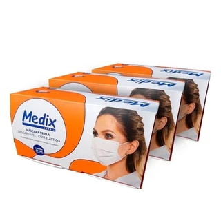 KIT COM 3CX Máscara Descartável Tripla Camada C/elástico Caixa C/50 Pçs Branca - Medix