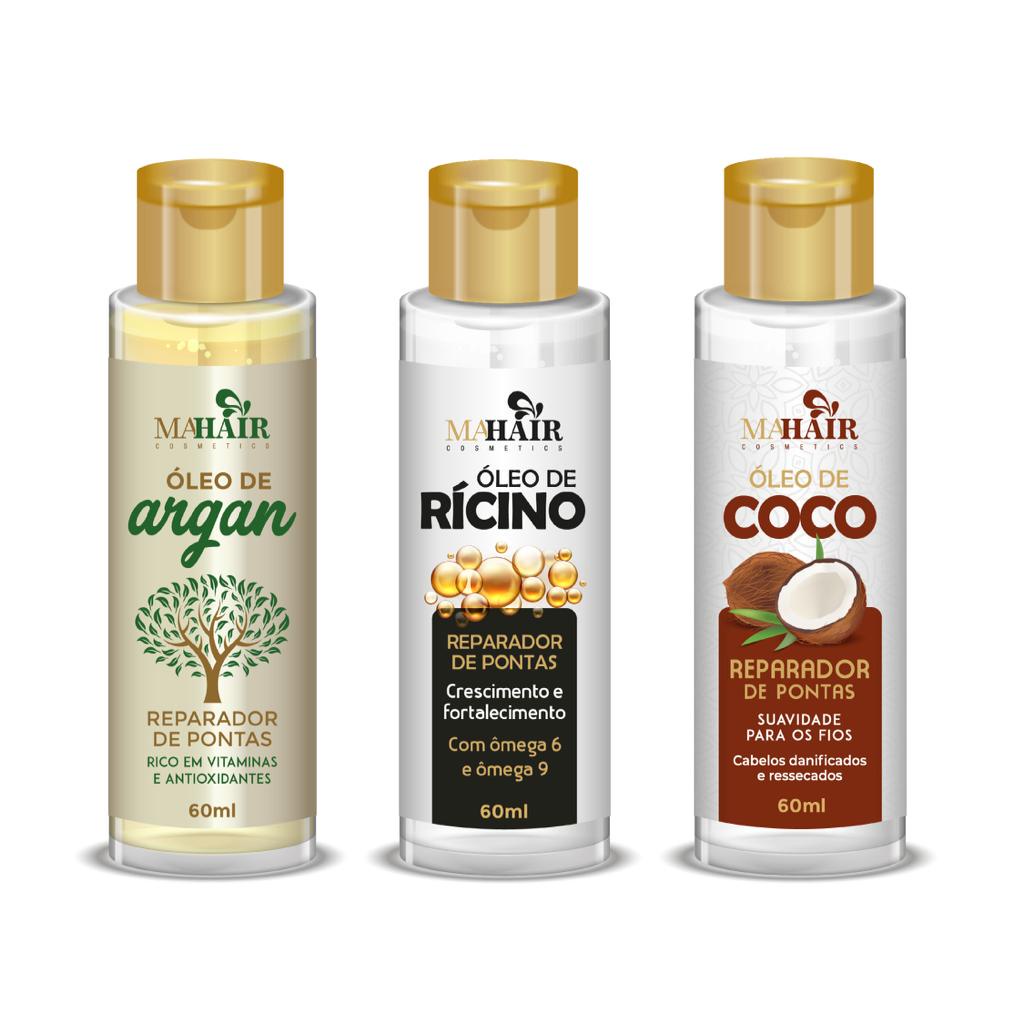 Reparador de Pontas Capilar Óleo de Ricino/Óleo de Argan/Óleo Coco 60ml Mahair