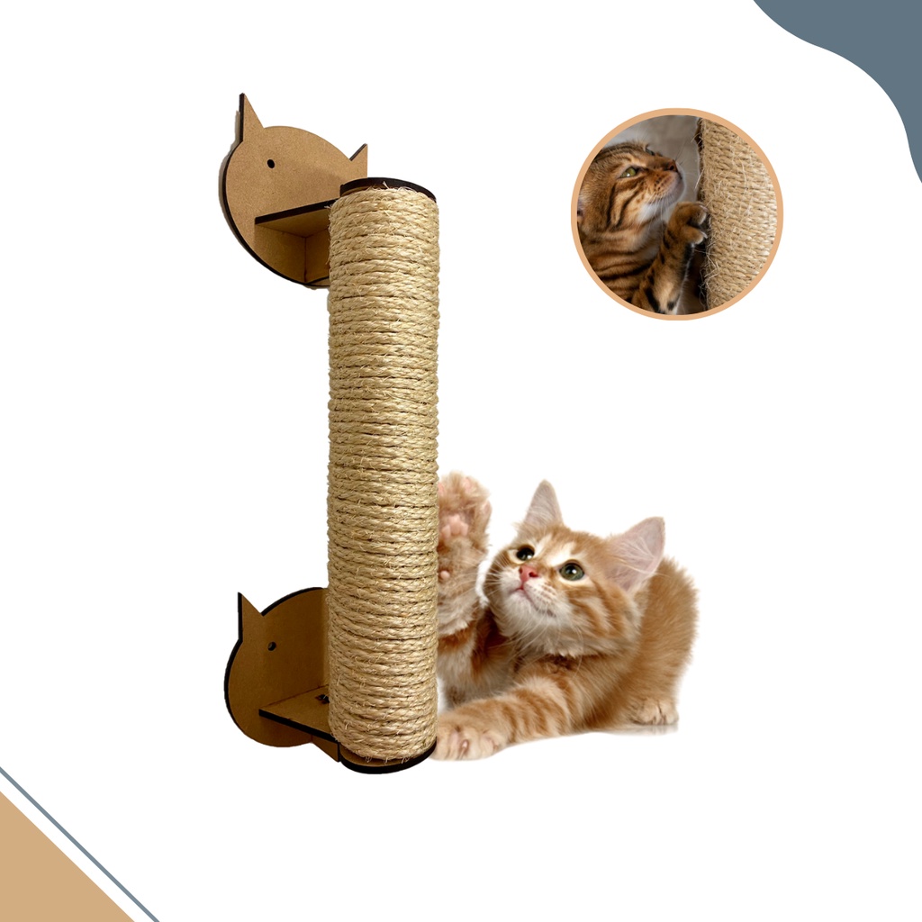 Arranhador Para Gato De Parede Com corda Sisal 30cm pinus fixo resistente parede playground petshop - pronta entrega