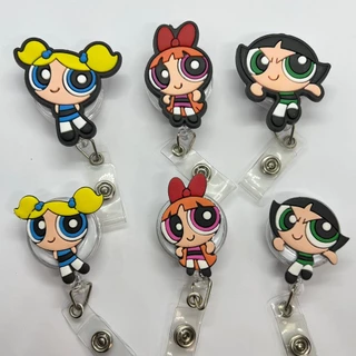 Porta Crachá Retrátil Personalizado - Meninas Super Poderosas - Lindinha, Florzinha e Docinho