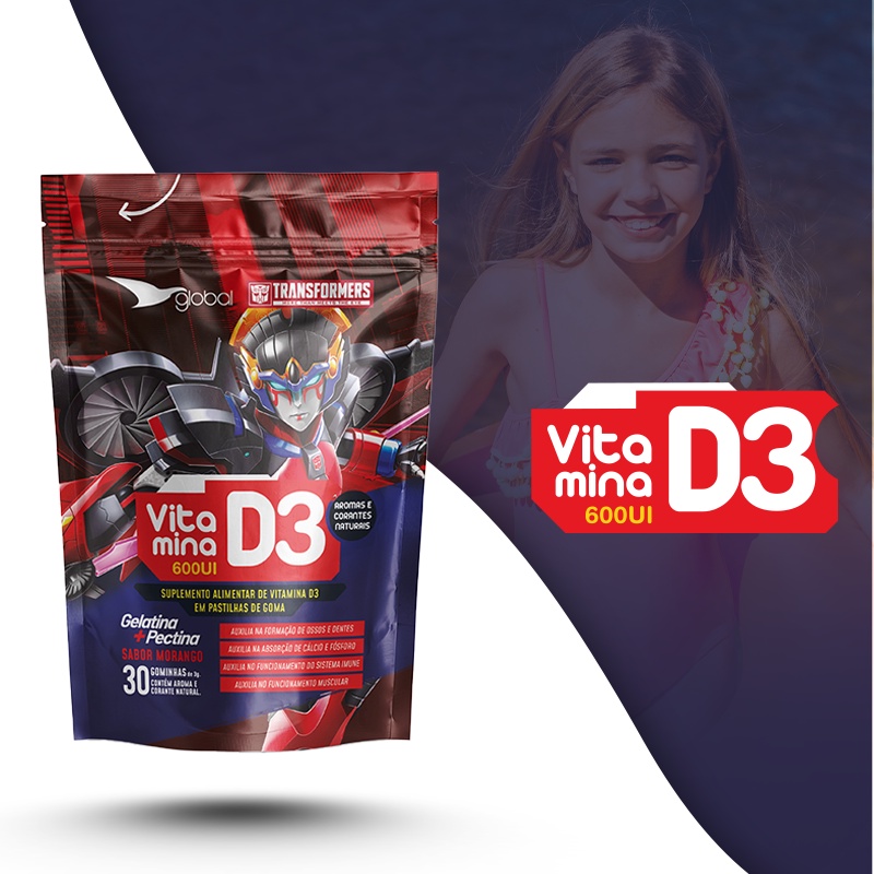 Vitamina D3 600UI Transformers Sabor MORANGO Global Gummies - 30 ...