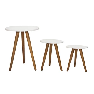 Kit Três Mesas Retrô De Canto Pé Palito De Altura 70cm 45cm 30cm Apoio De Sofá Sala Quarto Decoração Tripé Retrô