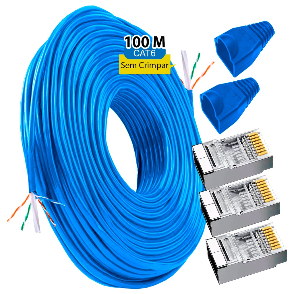 Cabo De Rede 100 Metros Cat6 UTP Conector Rj45-Blindado 100M | Shopee ...