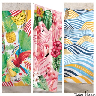 Toalha De Praia Piscina Gigante Dohler Velour Estampada Listrada Azul Flamingo Folhas Unicórnio Rosa 76x152 cm