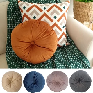 Almofada Redonda decorativa Aveludada com Botão Retro Diversas Cores Boho Para Sofá Veludo 40cm