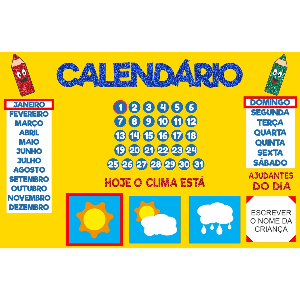 Painel Calendário interativo E.V.A Glitter