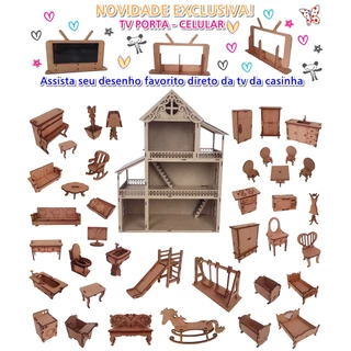 Casa de Boneca Polly Lol 60cm em Mdf Com 44 Mini Móveis Nome Personalizado