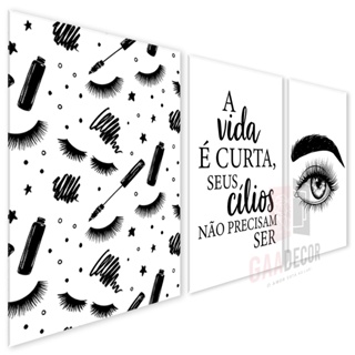 Kit 3 Placas Quadros Decorativos Espaço Cílios Lash Design Alongamento