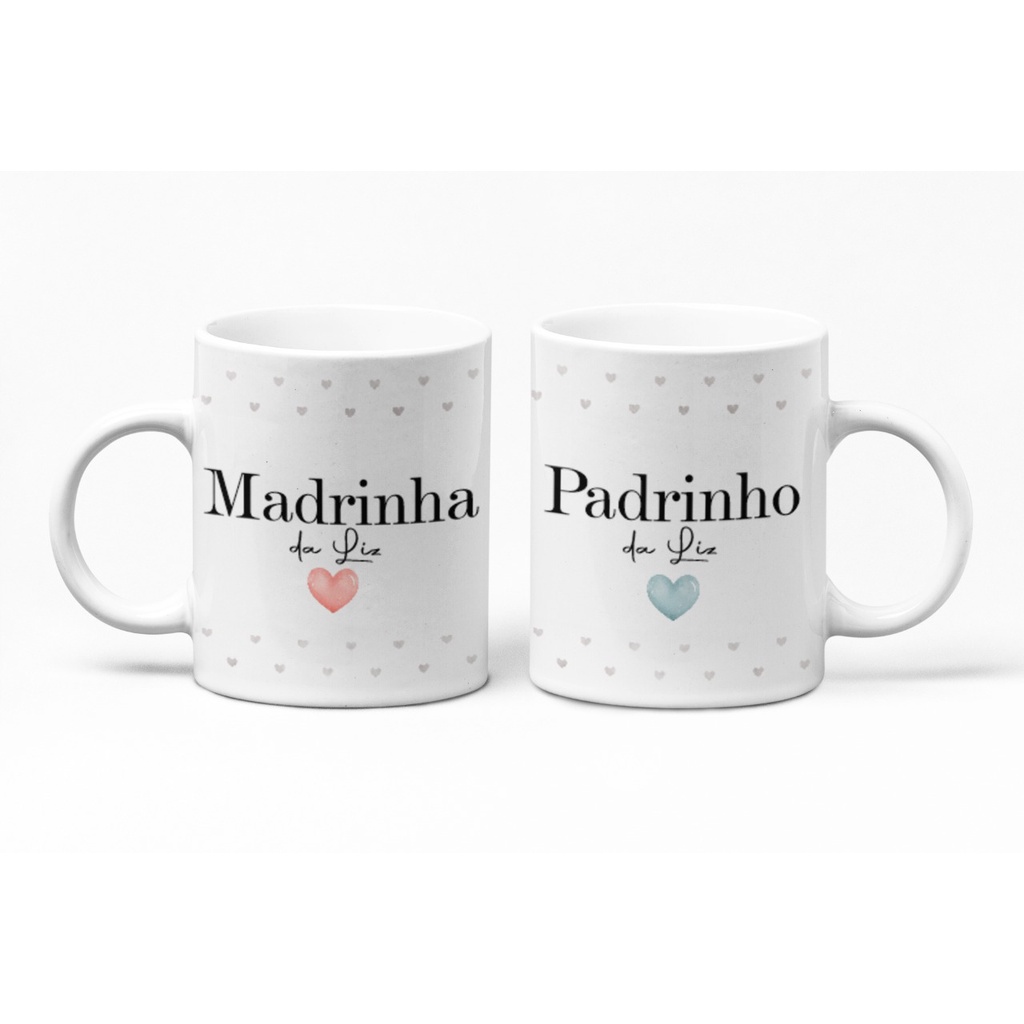 Conjunto Canecas padrinho e madrinha de batismo personalizado com nome ...