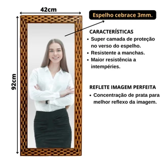 Espelho Grande Para Sala Com Moldura 42x92cm Espelho Retangular Imagem Nítida