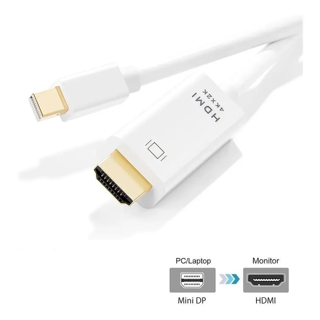 Cabo mini displayport x hdmi 4k 1 8m thunderbolt ultra hd branco preto