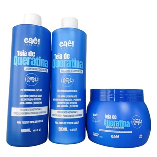 Kit Teia De Queratina Super Reconstrução Capilar Home Care Profissional 3x500ml Eaê Cosméticos