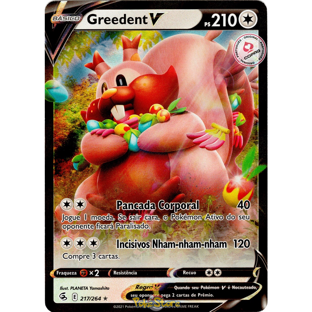 Carta Pokemon Greedent V Portugus Card Original Copag Destinos Brilhantes  | Shopee Brasil