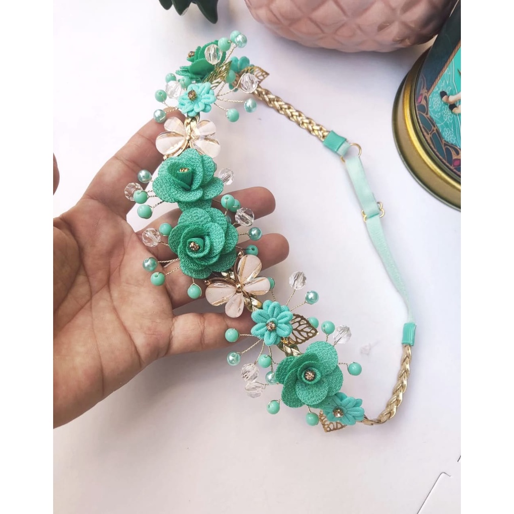 tiara infantil verde tiffany / coroa de flores com regulagem | Shopee Brasil