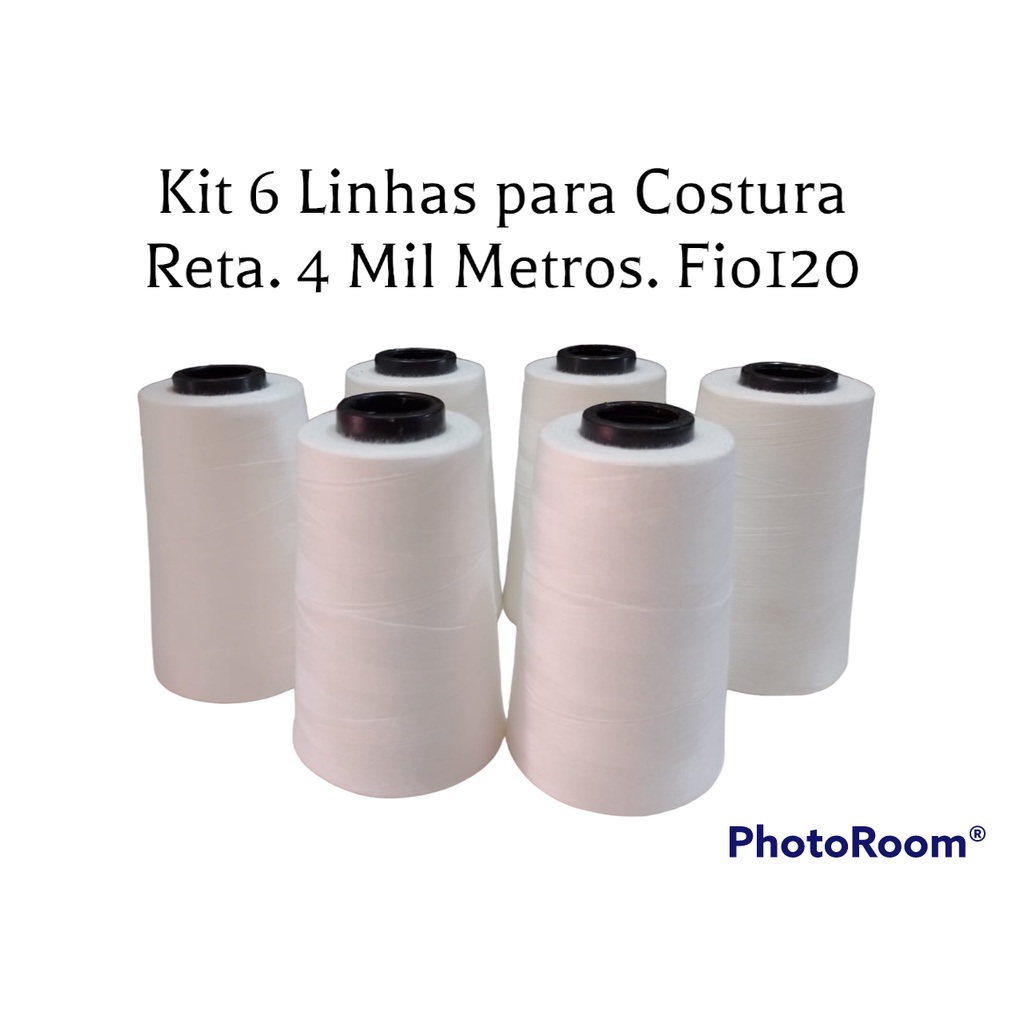 Kit Linha Fio para Costura Reta 6 Cones de 4 Mil Metros Fio 120 Branco ...