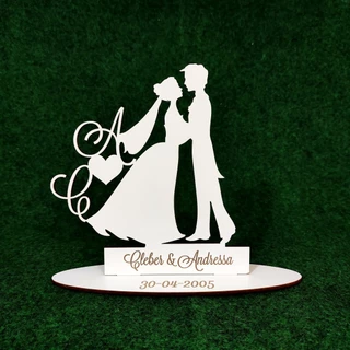 Topo De Bolo Com As Iniciais Dos Noivos Personalizadas Para Casamento Em Mdf Branco/Cobre ou Rose Gold