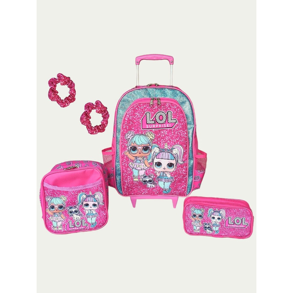 Kit Infantil Escolar para meninas Mochila De Rodinhas Lol Surprise rosa boneca brinquedo lancheira térmica estojo de duas divisões