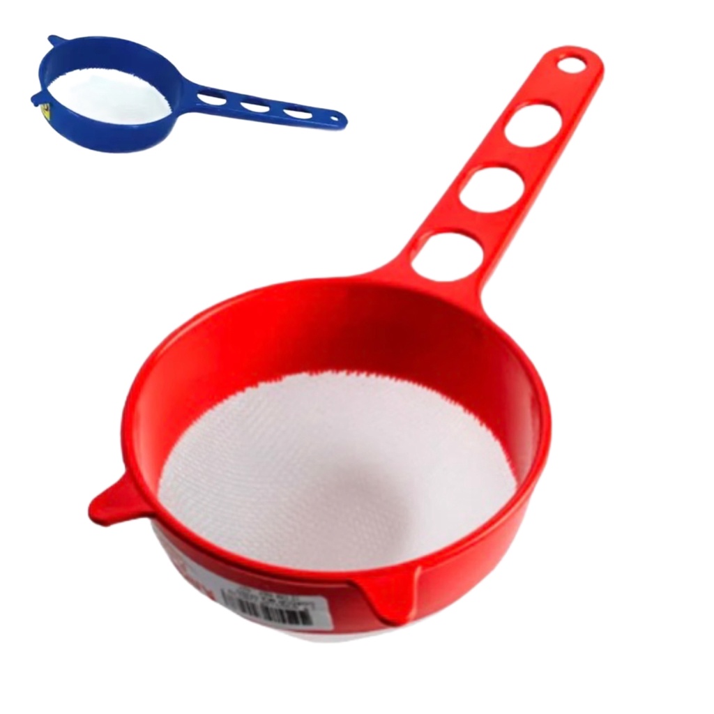 Peneira de plástico média vermelha ou azul com cabo longo 10cm para ...